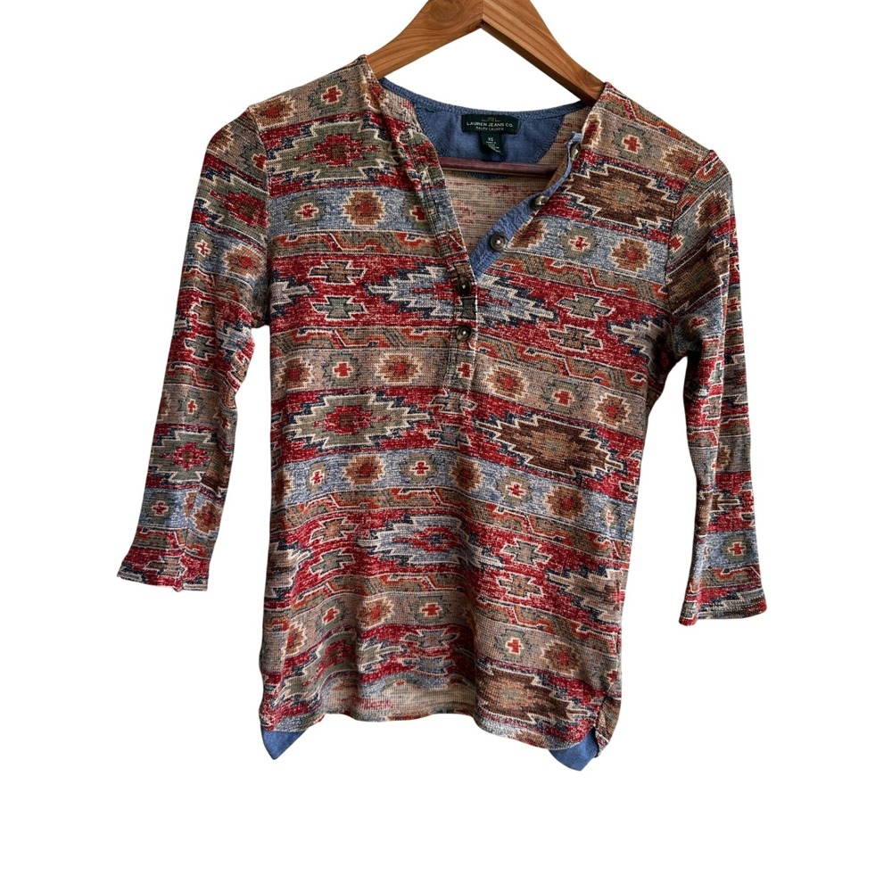 Ralph Lauren Henley Southwestern Aztec Americana Boho Cowgirl Henley Top XS